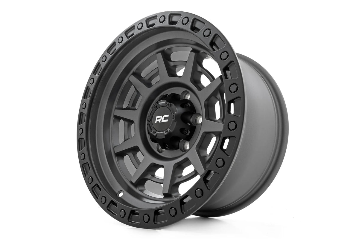 Rough Country 85 Series Wheel Simulated Beadlock | Gunmetal Gray/Black | 17x9 | 6x5.5 |+25mm